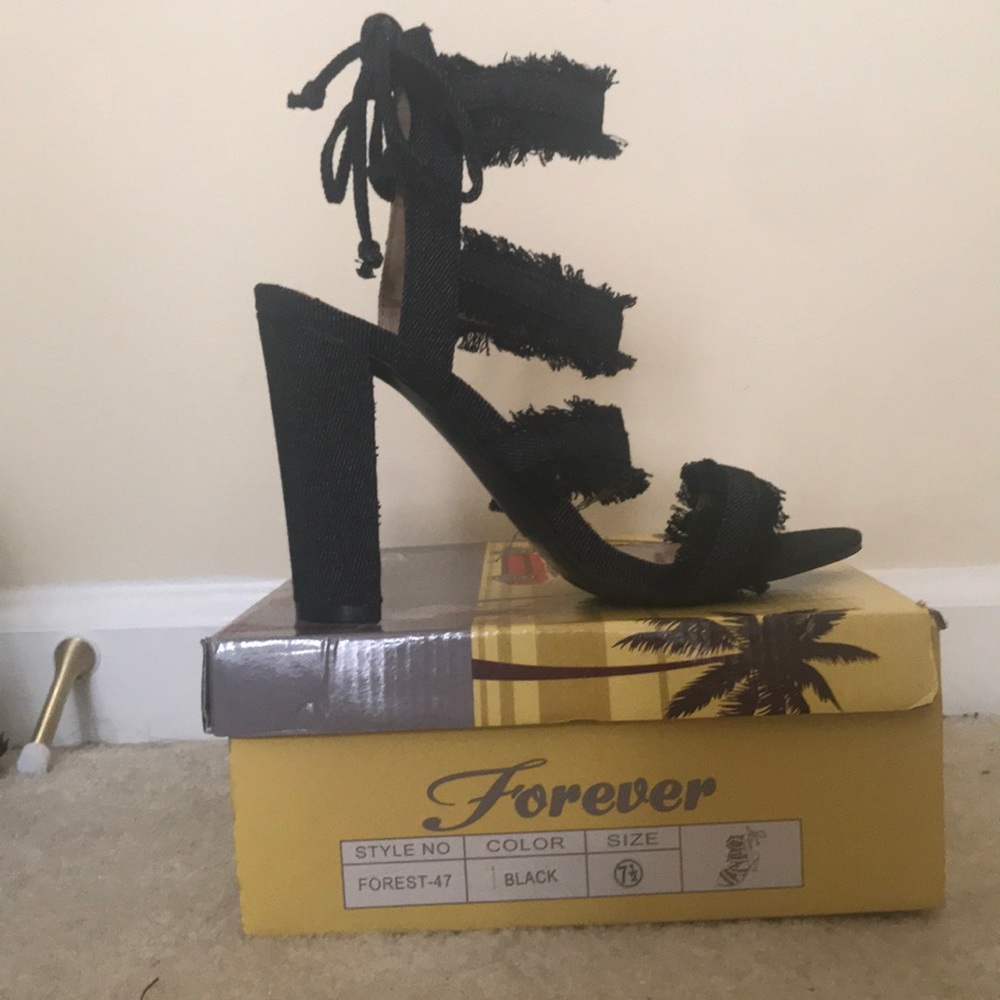 Black jean ankle heels